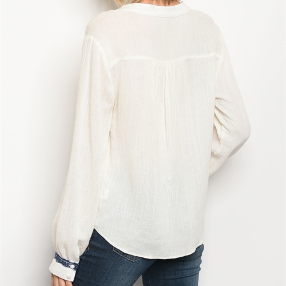 Bohimian Off-White Fringe Button Up Blouse - Picture 2 of 5